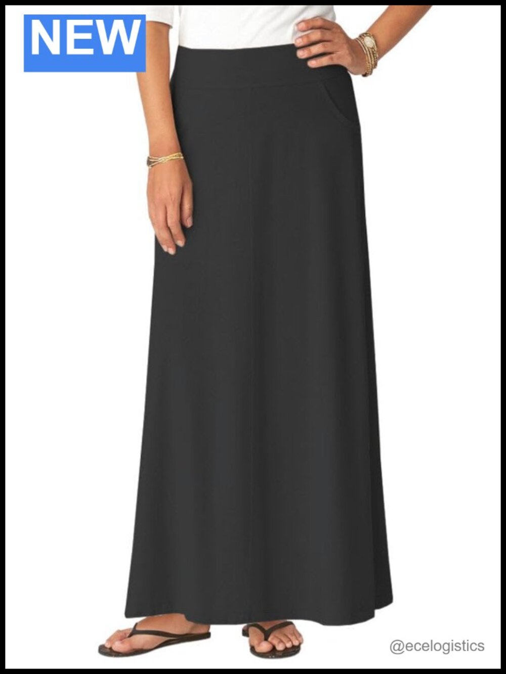 Stretch Cotton Knit A-Line Maxi Skirt with Pockets
